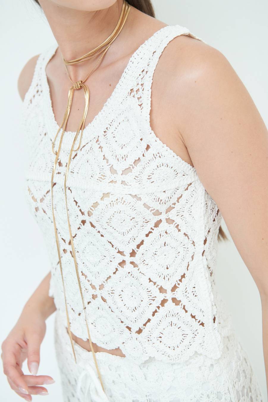 Kikisix TOP CROP MACRAME ROMBI BIANCO Convenienza