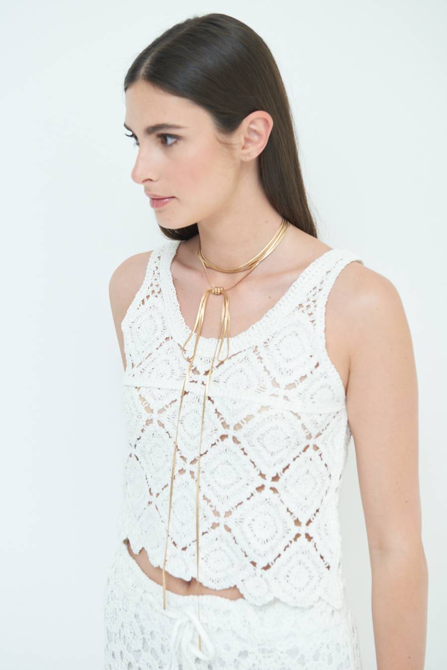 Kikisix TOP CROP MACRAME ROMBI BIANCO Convenienza