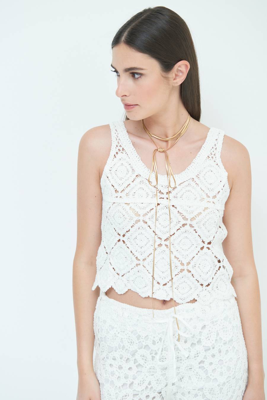 Kikisix TOP CROP MACRAME ROMBI BIANCO Convenienza