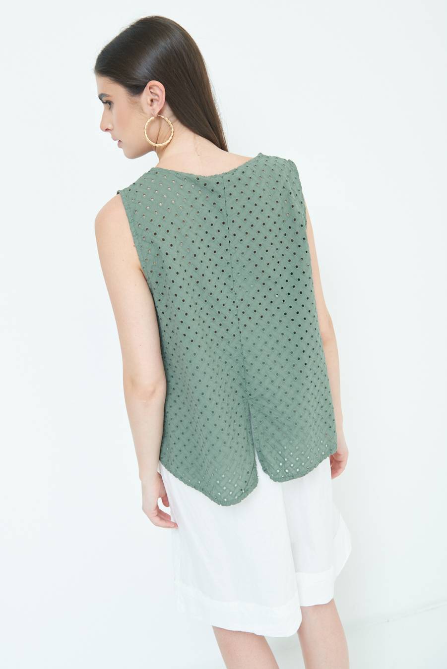 Kikisix TOP SMANICATO SANGALLO VERDE MILITARE Offerta