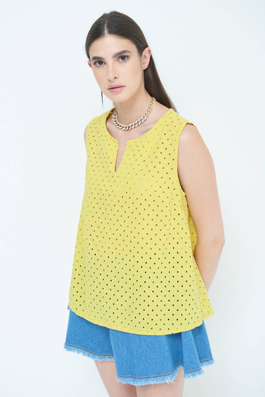 Kikisix TOP SMANICATO SANGALLO LIMONE Economico