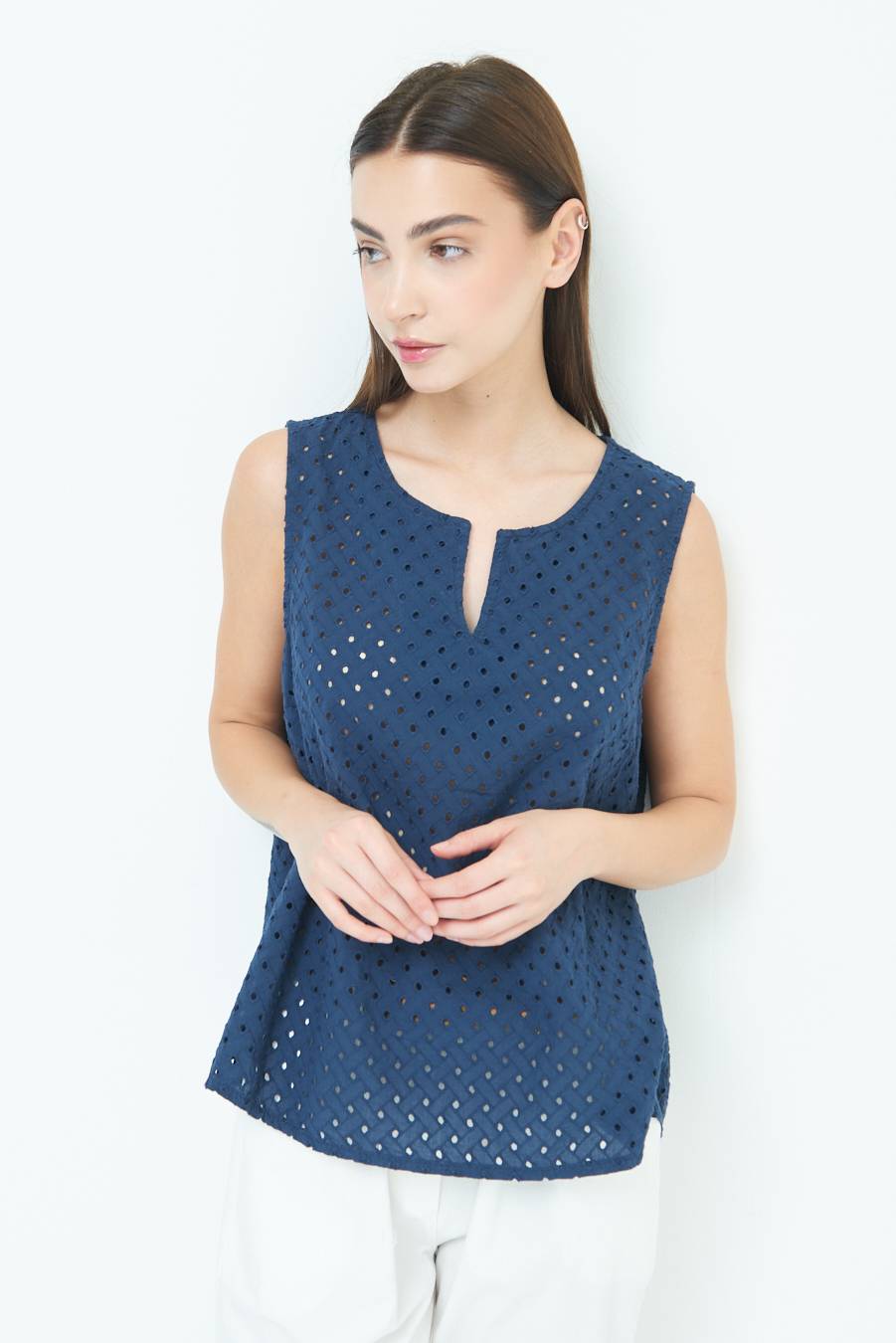 Kikisix TOP SMANICATO SANGALLO BLU Outlet