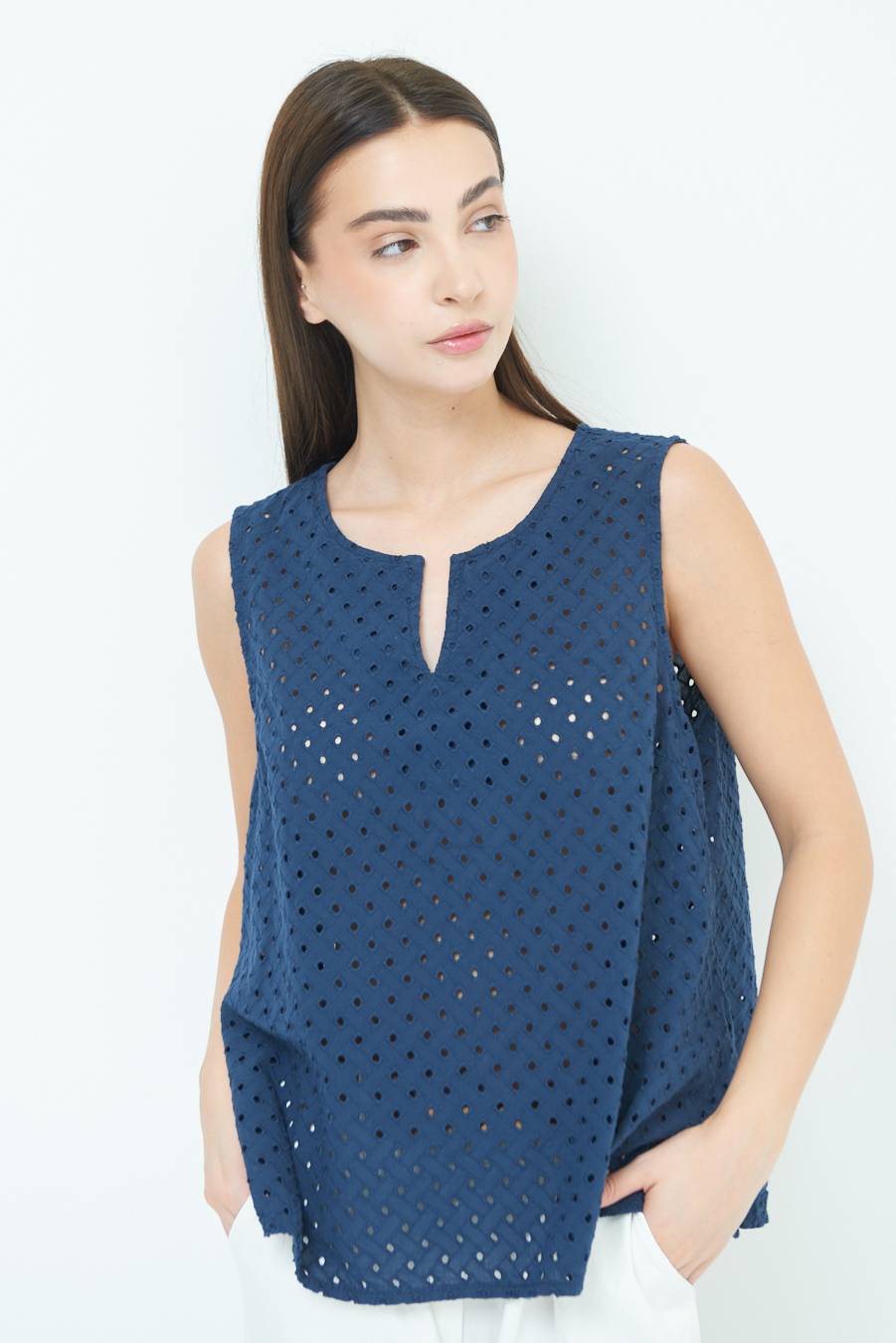 Kikisix TOP SMANICATO SANGALLO BLU Outlet