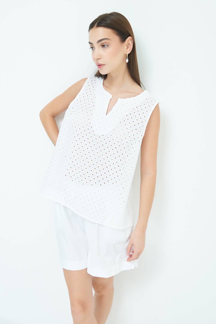Kikisix TOP SMANICATO SANGALLO BIANCO In Vendita