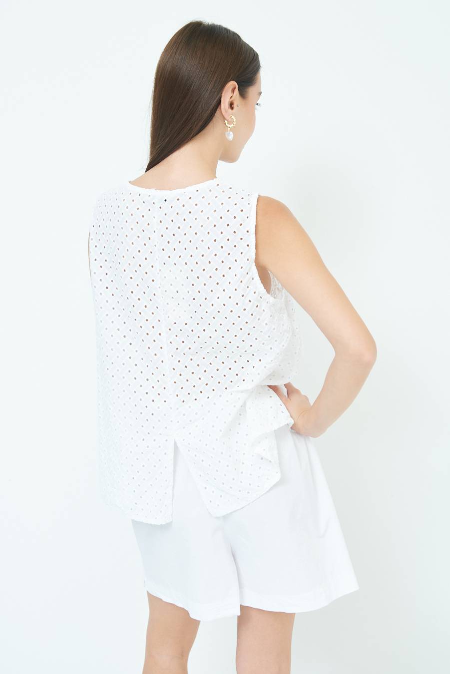 Kikisix TOP SMANICATO SANGALLO BIANCO In Vendita