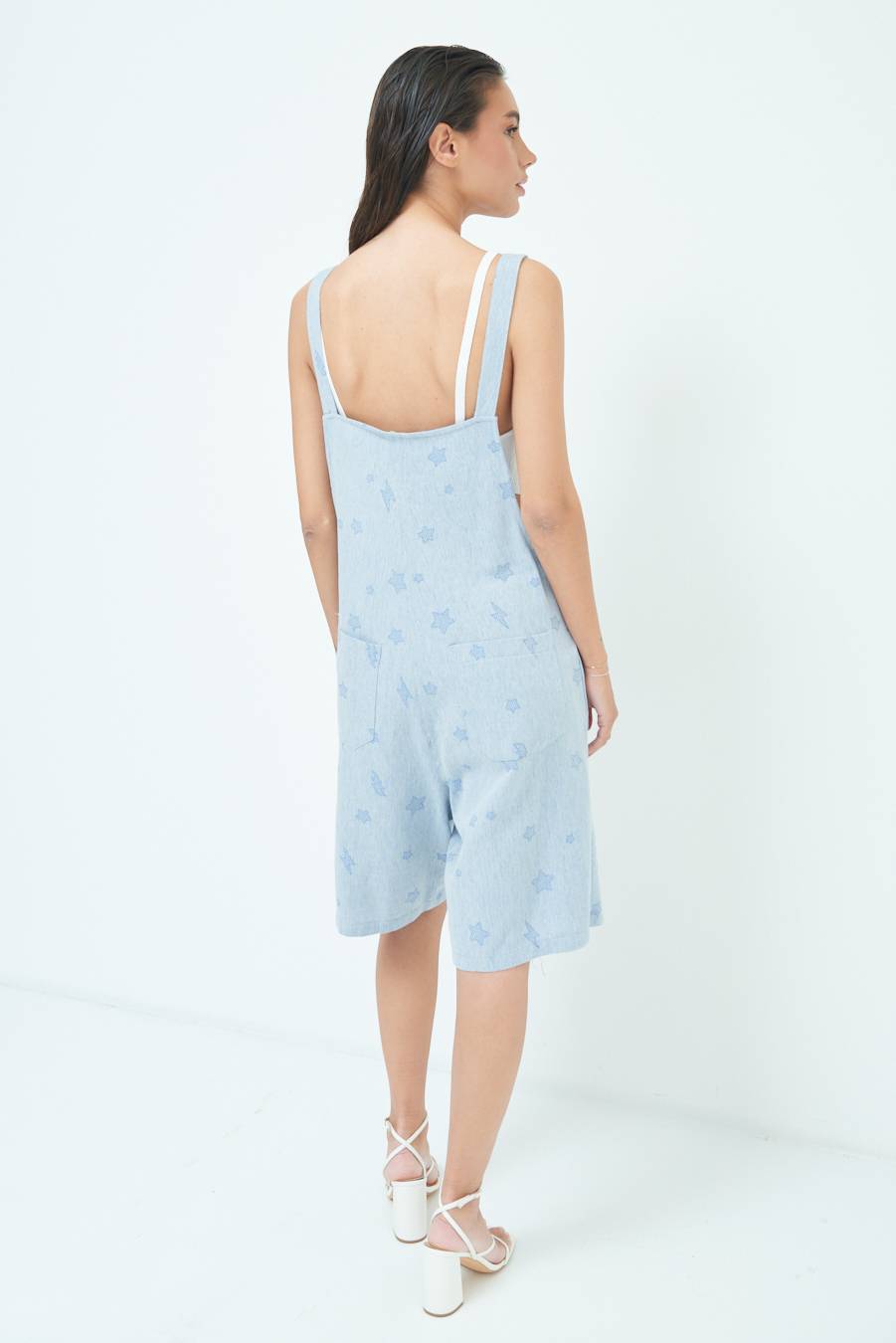 Kikisix SALOPETTE BERMUDA CON STELLE E FULMINI BLU CHIARO Italy