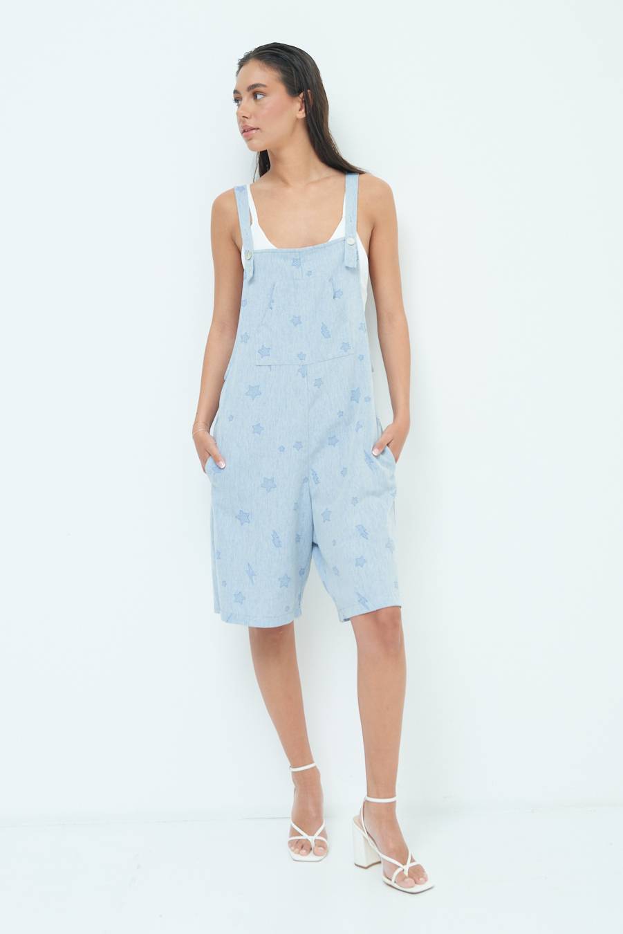 Kikisix SALOPETTE BERMUDA CON STELLE E FULMINI BLU CHIARO Italy