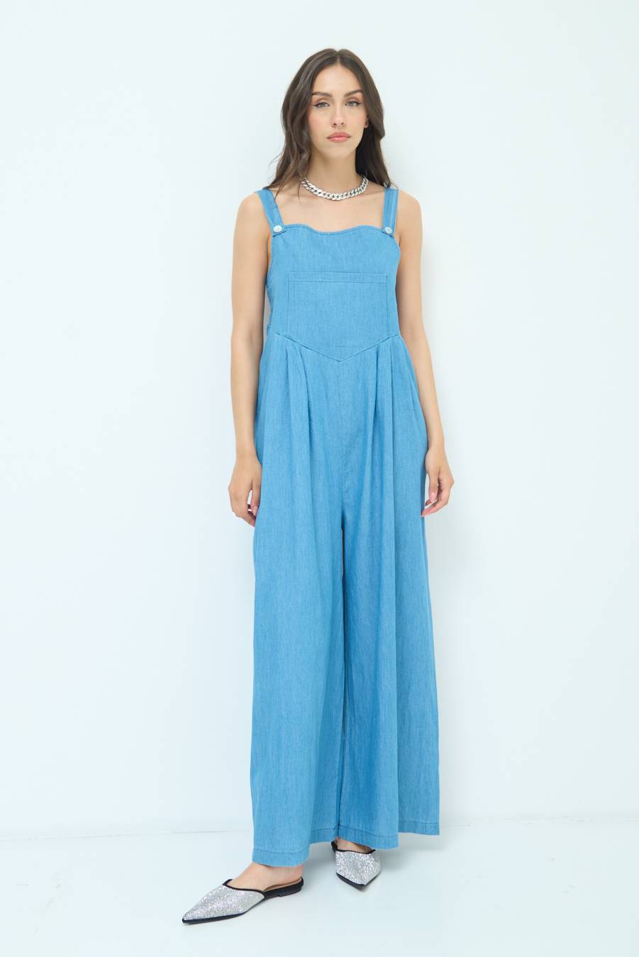 Kikisix SALOPETTE TASCA DAVANTI CHAMBRAY BLU MEDIO 2025