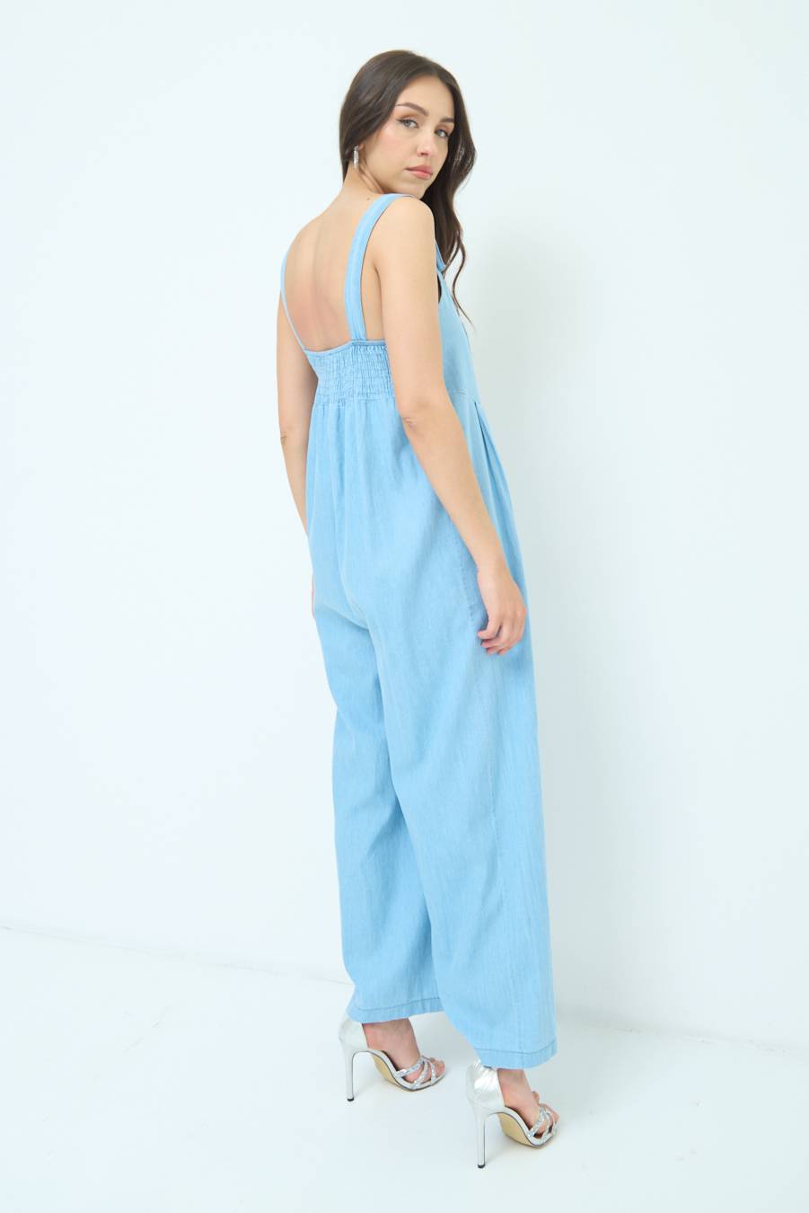 Kikisix SALOPETTE TASCA DAVANTI CHAMBRAY BLU CHIARO In Linea