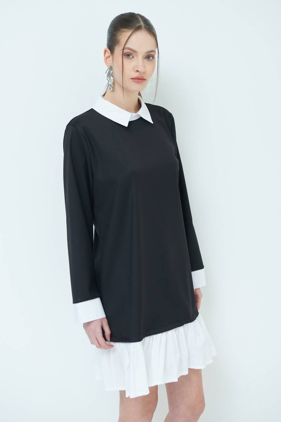 Kikisix ABITO FINTA CAMICIA BIANCO/NERO Consegna Veloce