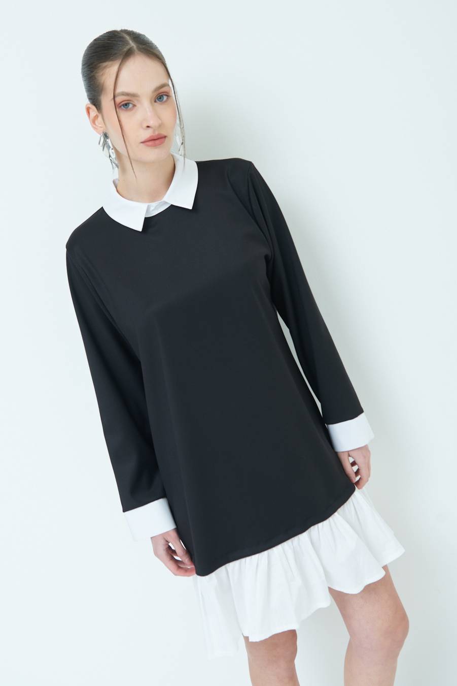 Kikisix ABITO FINTA CAMICIA BIANCO/NERO Consegna Veloce