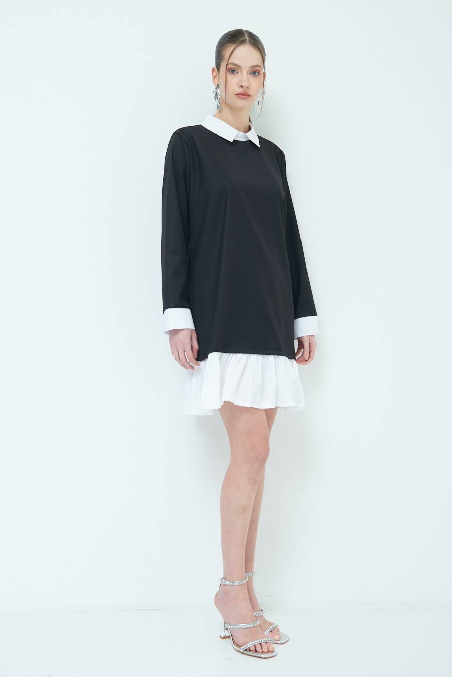 Kikisix ABITO FINTA CAMICIA BIANCO/NERO Consegna Veloce