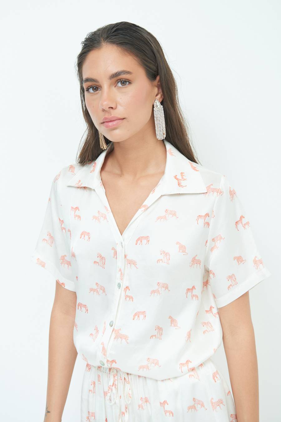 Kikisix CAMICIA MEZZA MANICA STAMPA ARANCIO Presa