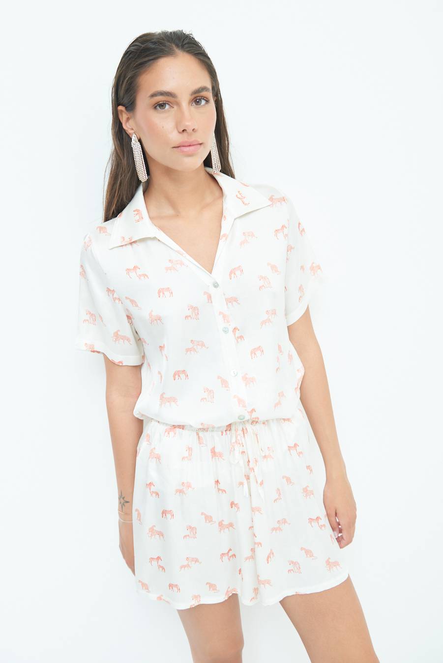 Kikisix CAMICIA MEZZA MANICA STAMPA ARANCIO Presa