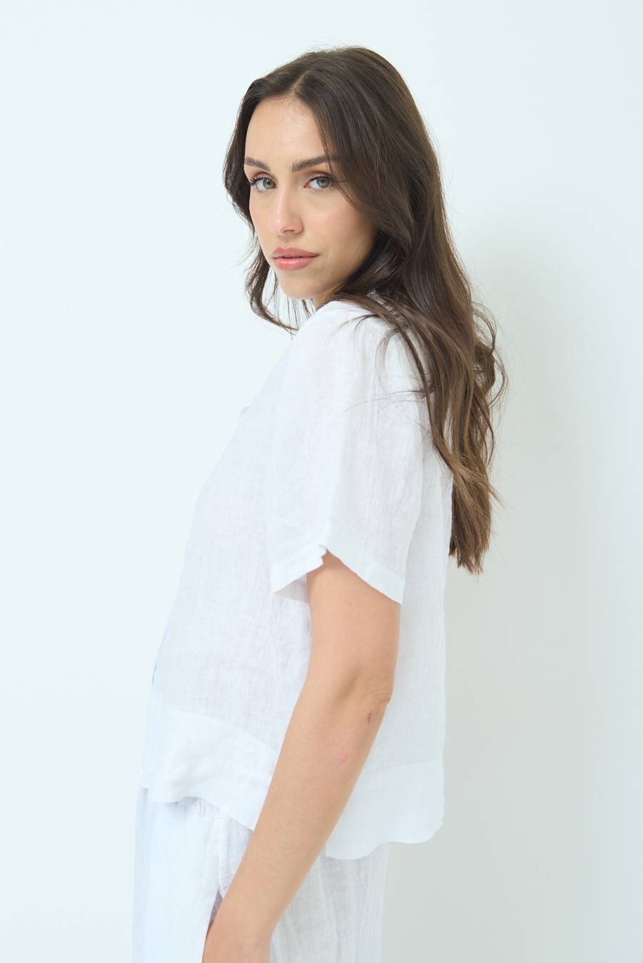 Kikisix CAMICIA LINO MEZZA MANICA BIANCO Saldi
