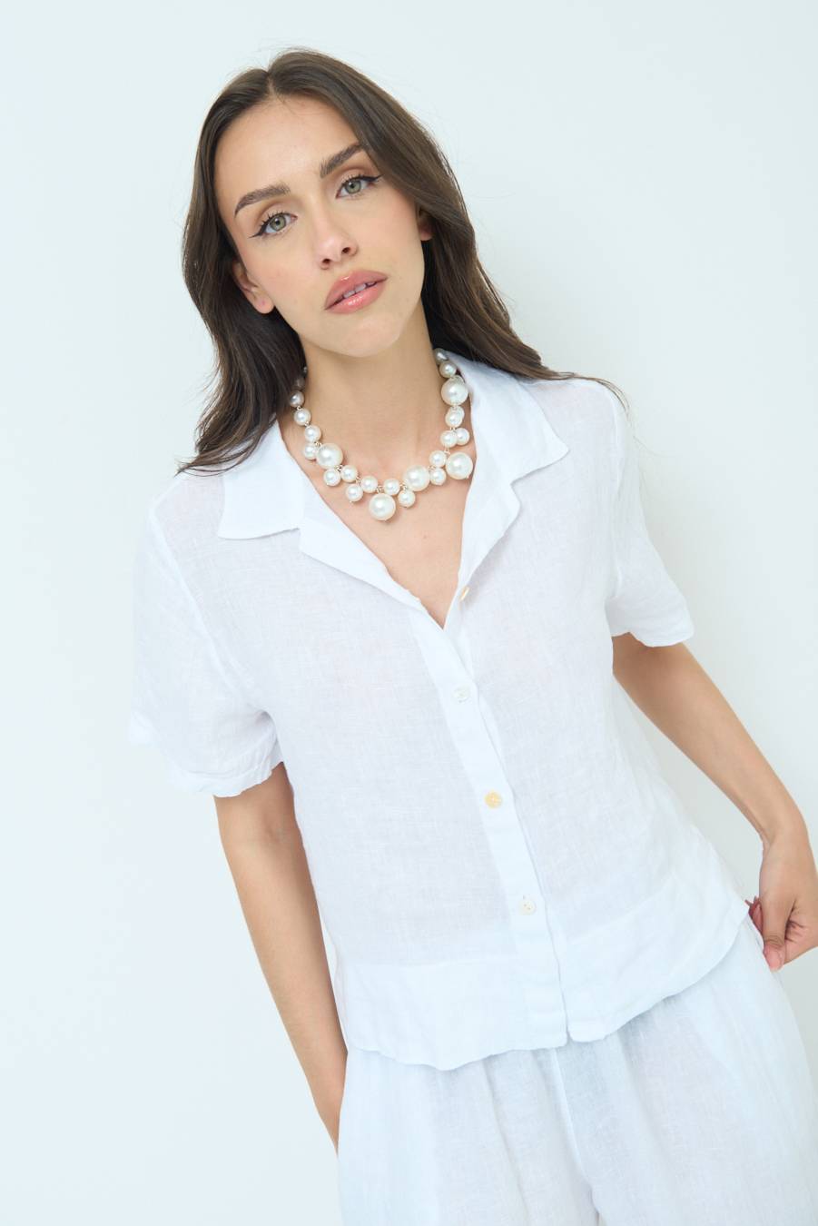 Kikisix CAMICIA LINO MEZZA MANICA BIANCO Saldi