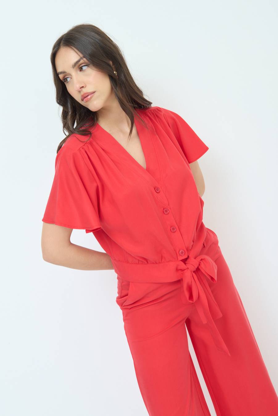 Kikisix CAMICIA SCOLLO AMPIO ROSSO Offerte