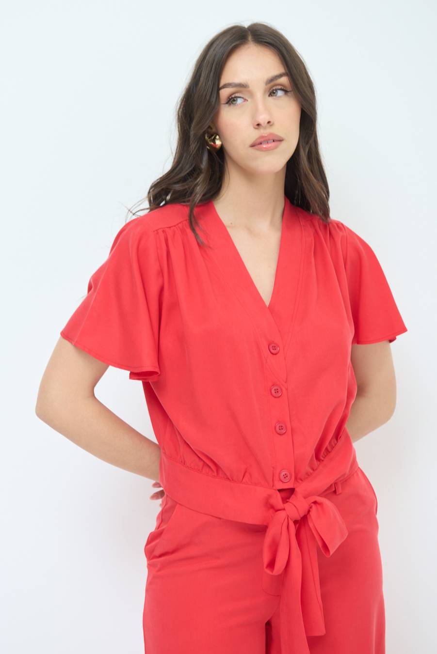 Kikisix CAMICIA SCOLLO AMPIO ROSSO Offerte