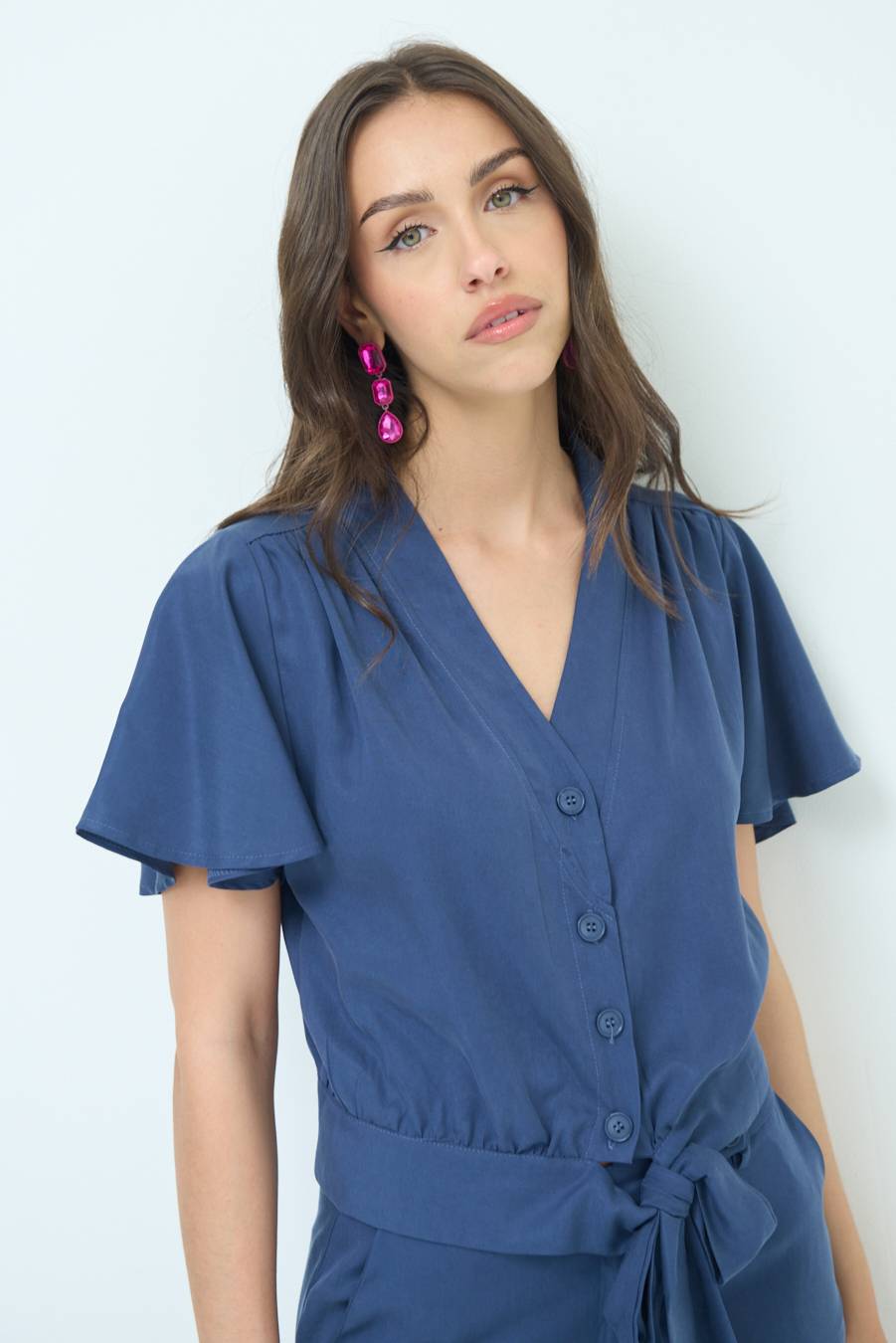 Kikisix CAMICIA SCOLLO AMPIO BLU Hotsell