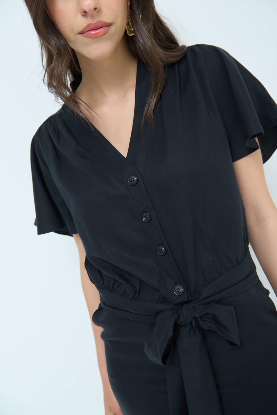 Kikisix CAMICIA SCOLLO AMPIO NERO Vendita Calda