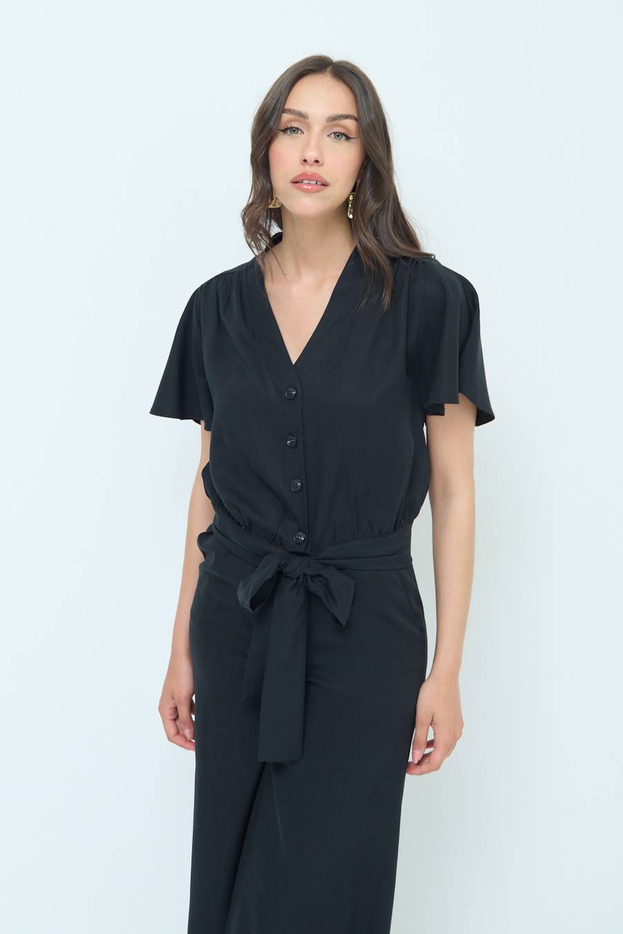 Kikisix CAMICIA SCOLLO AMPIO NERO Vendita Calda