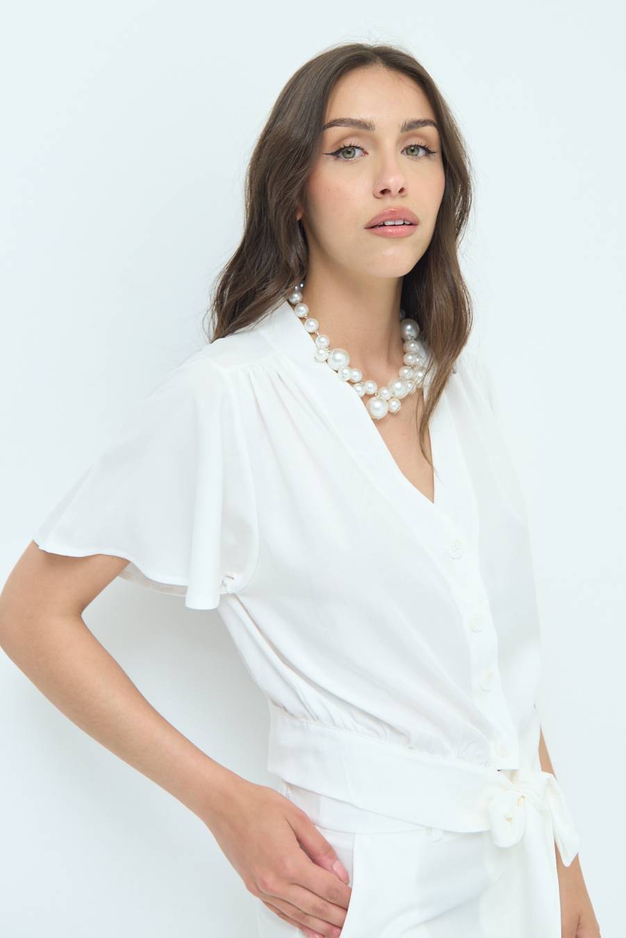 Kikisix CAMICIA SCOLLO AMPIO BIANCO Vendita Economica