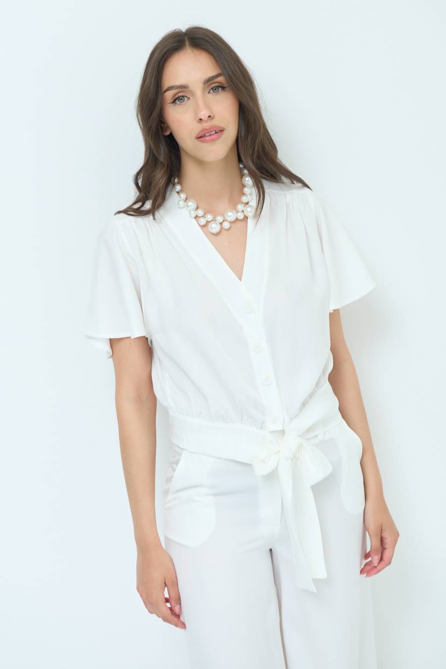 Kikisix CAMICIA SCOLLO AMPIO BIANCO Vendita Economica