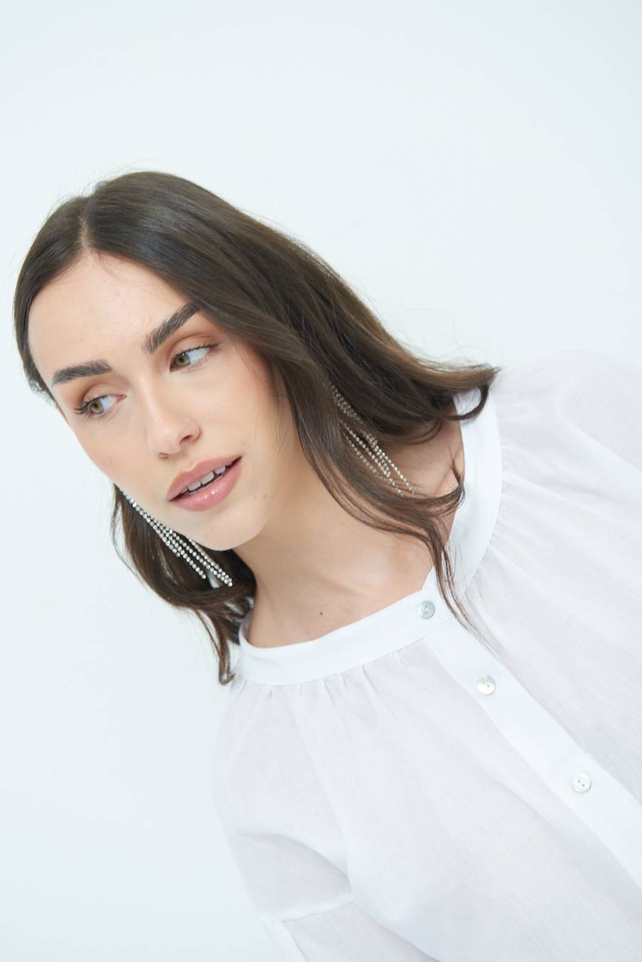 Kikisix CAMICIA SCOLLO INCRESPATO COTONE BIANCO 2025