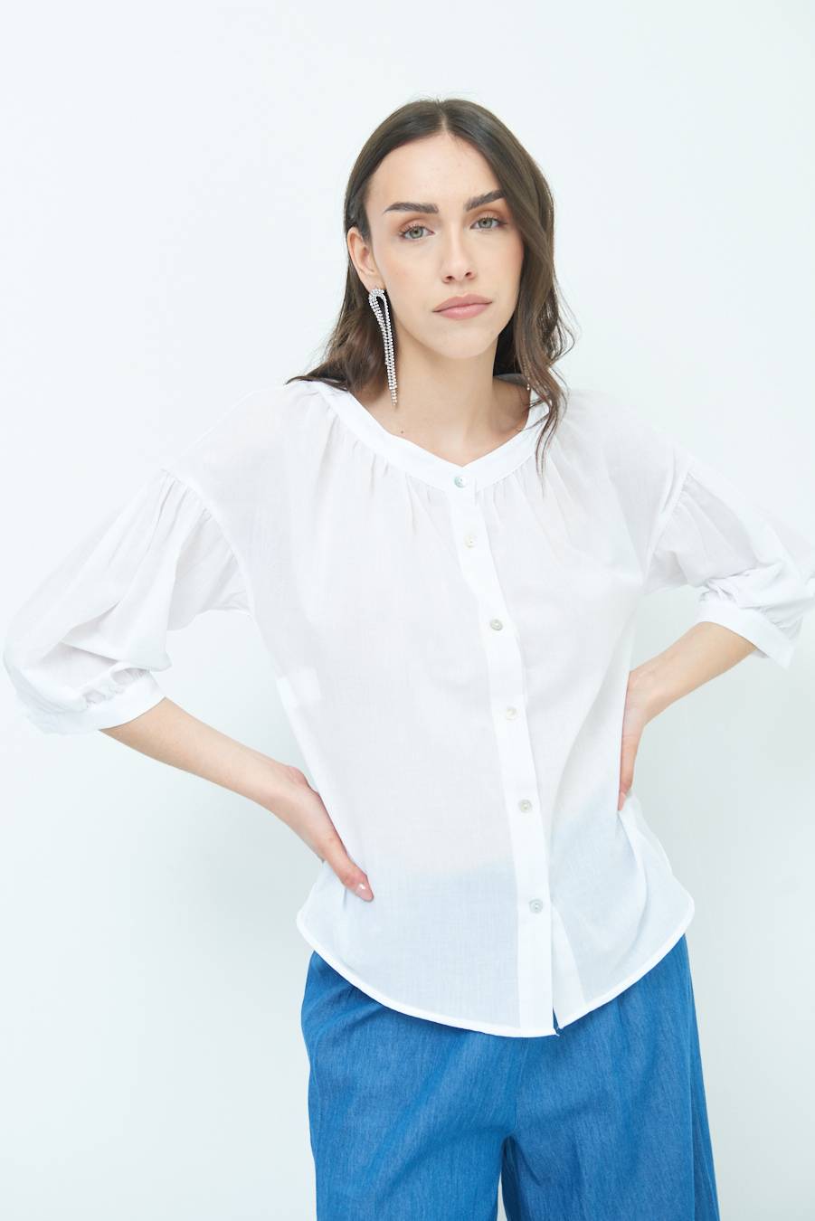 Kikisix CAMICIA SCOLLO INCRESPATO COTONE BIANCO 2025