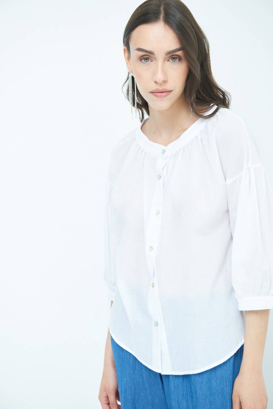 Kikisix CAMICIA SCOLLO INCRESPATO COTONE BIANCO 2025