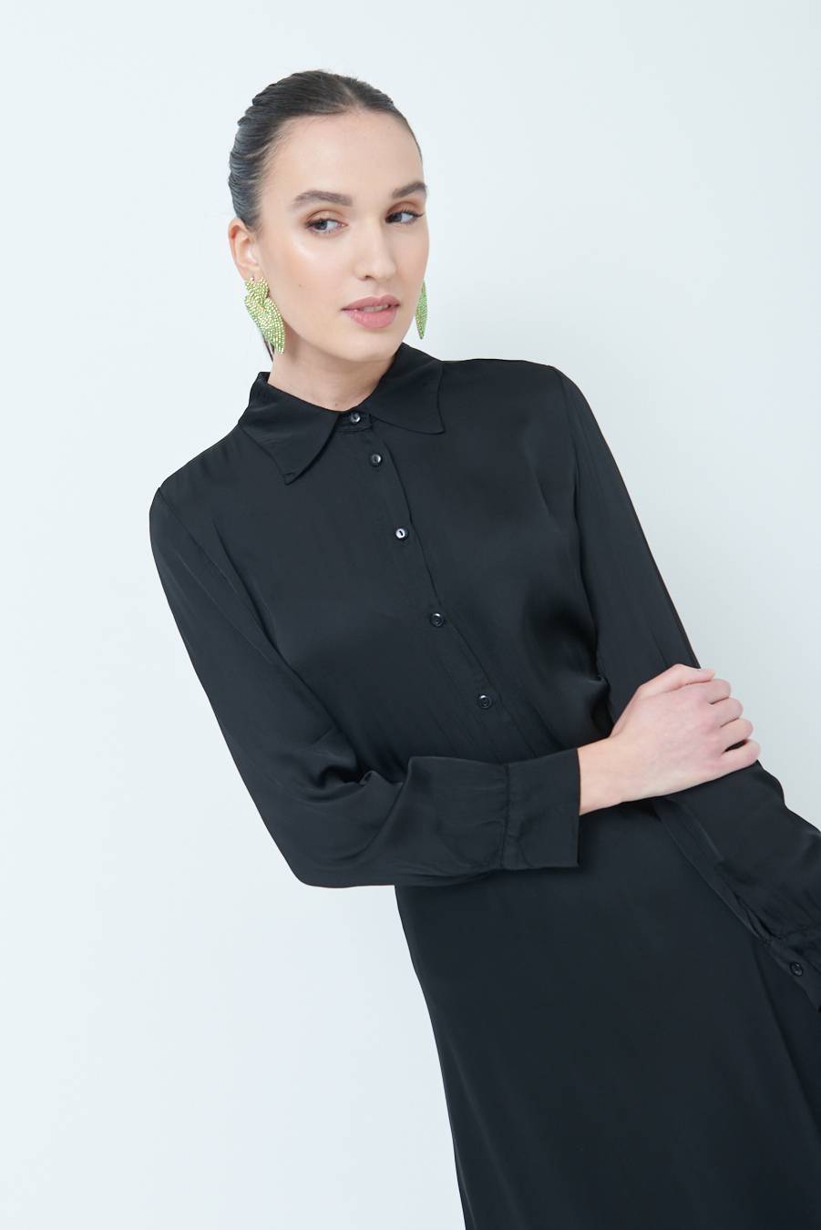 Kikisix CAMICIA RASO VISCOSA NERO Nuovo