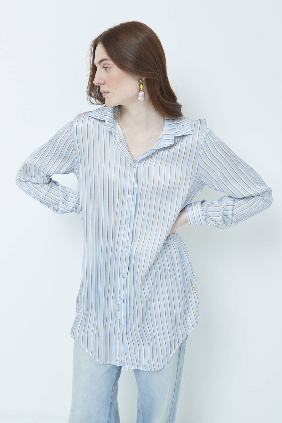 Kikisix CAMICIA LUNGA RIG. CELESTE Soddisfazione Garantita