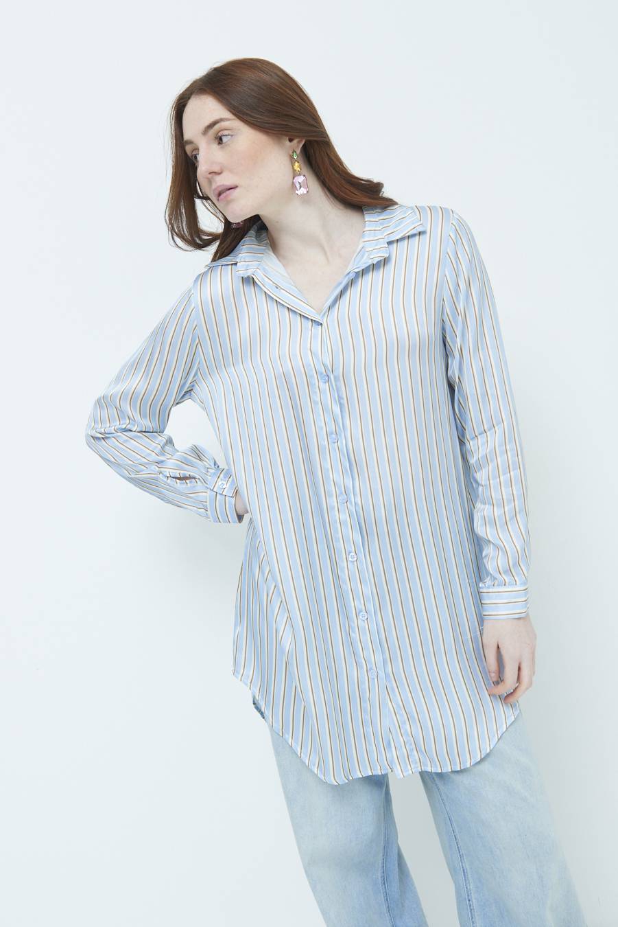 Kikisix CAMICIA LUNGA RIG. CELESTE Soddisfazione Garantita