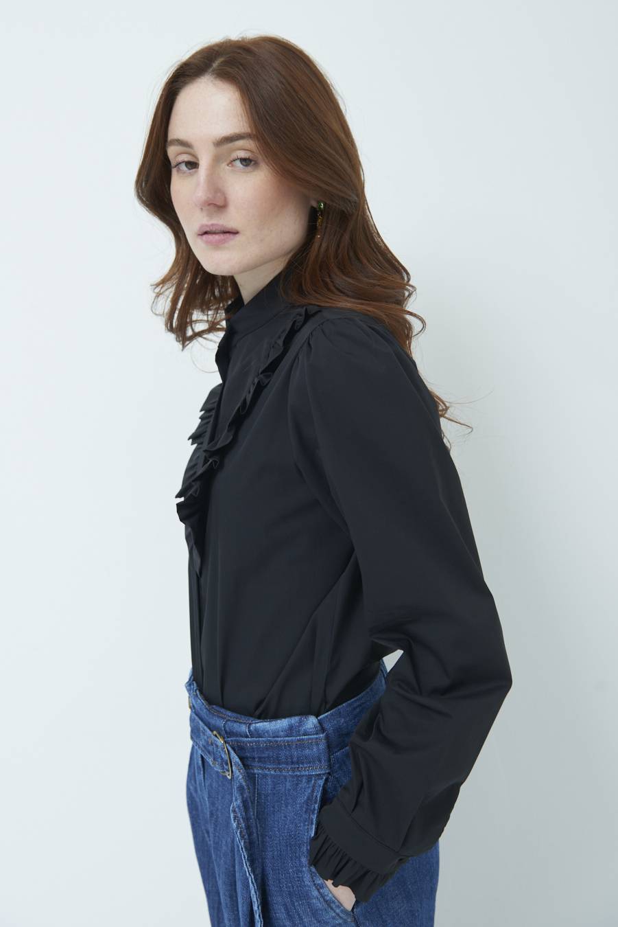 Kikisix CAMICIA CON ROUCHE NERO Promozione Limitata