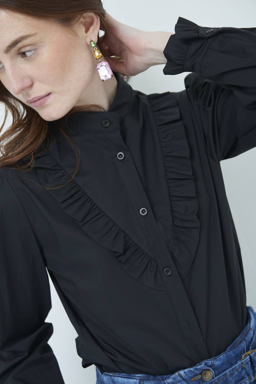 Kikisix CAMICIA CON ROUCHE NERO Promozione Limitata