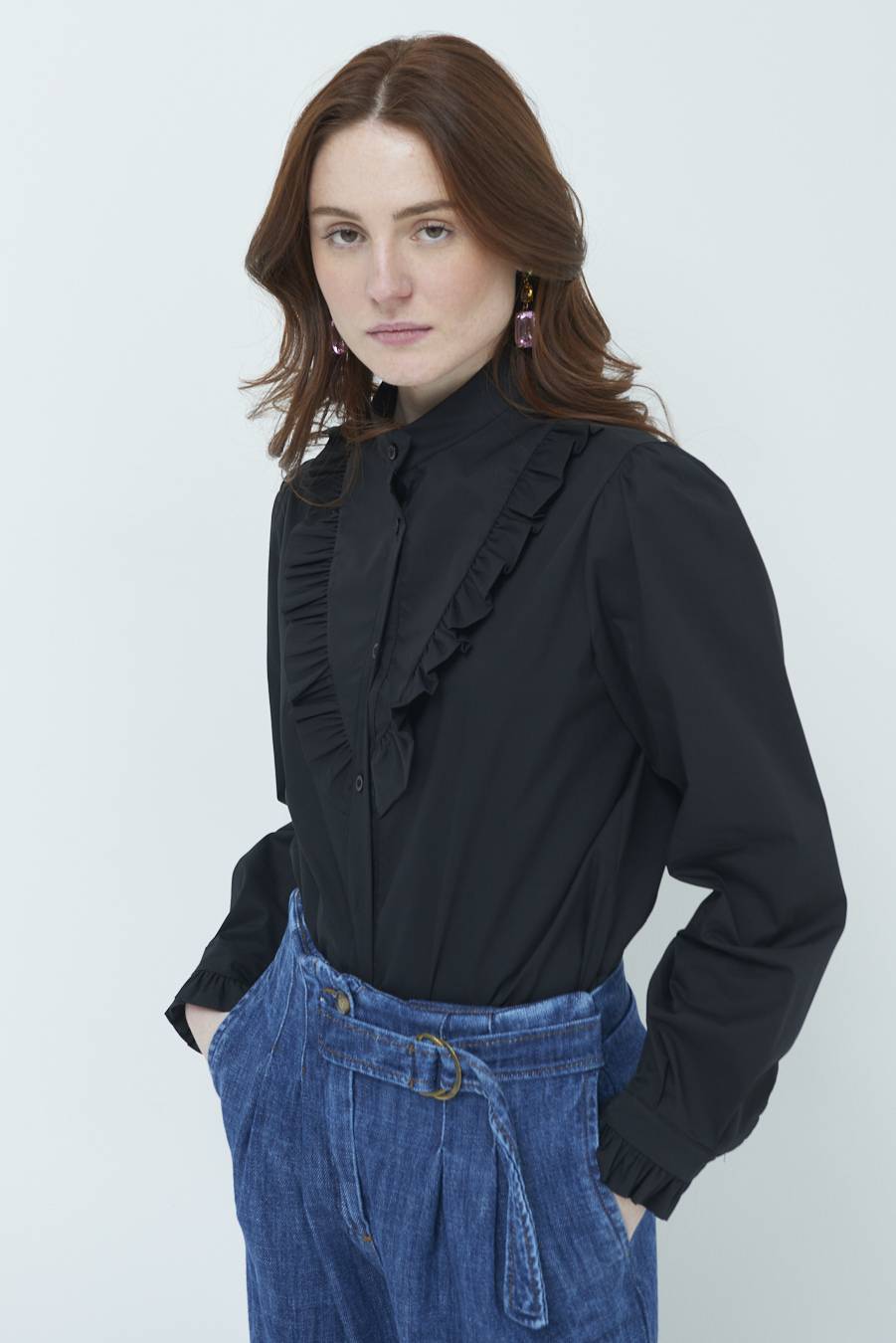 Kikisix CAMICIA CON ROUCHE NERO Promozione Limitata