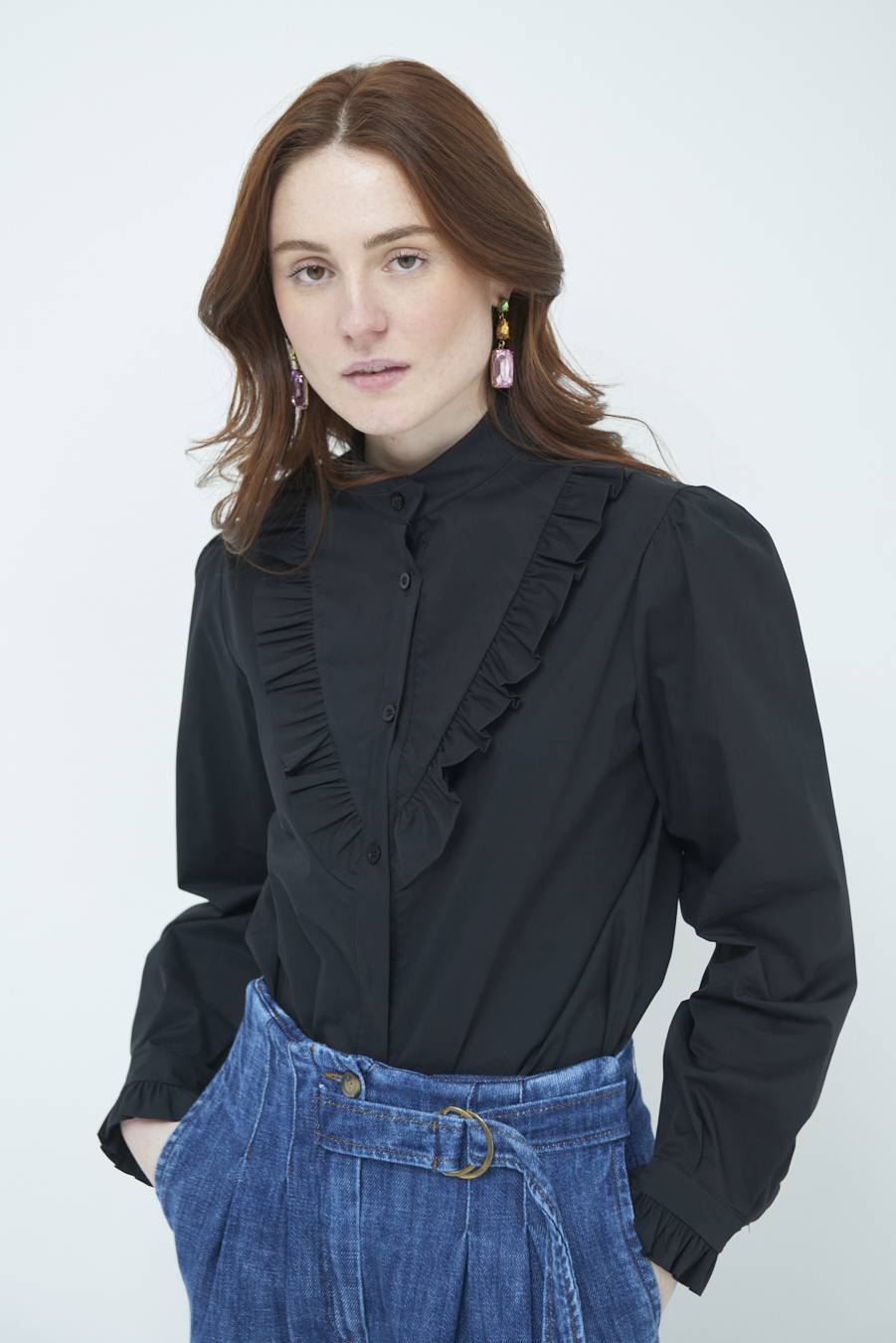 Kikisix CAMICIA CON ROUCHE NERO Promozione Limitata