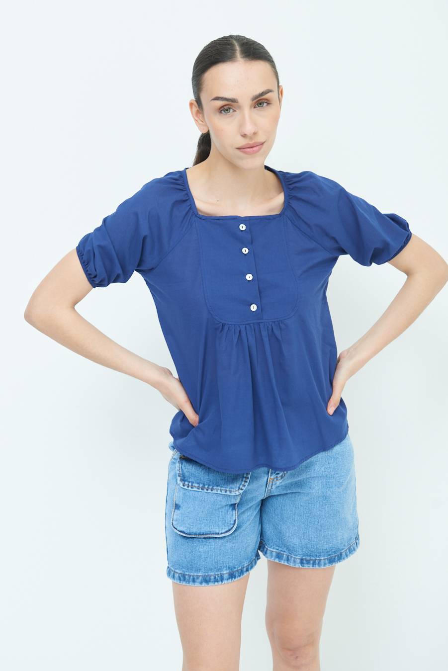 Kikisix CAMICIA CON BOTTONCINI DAV. COTONE BLU Affare Del Giorno