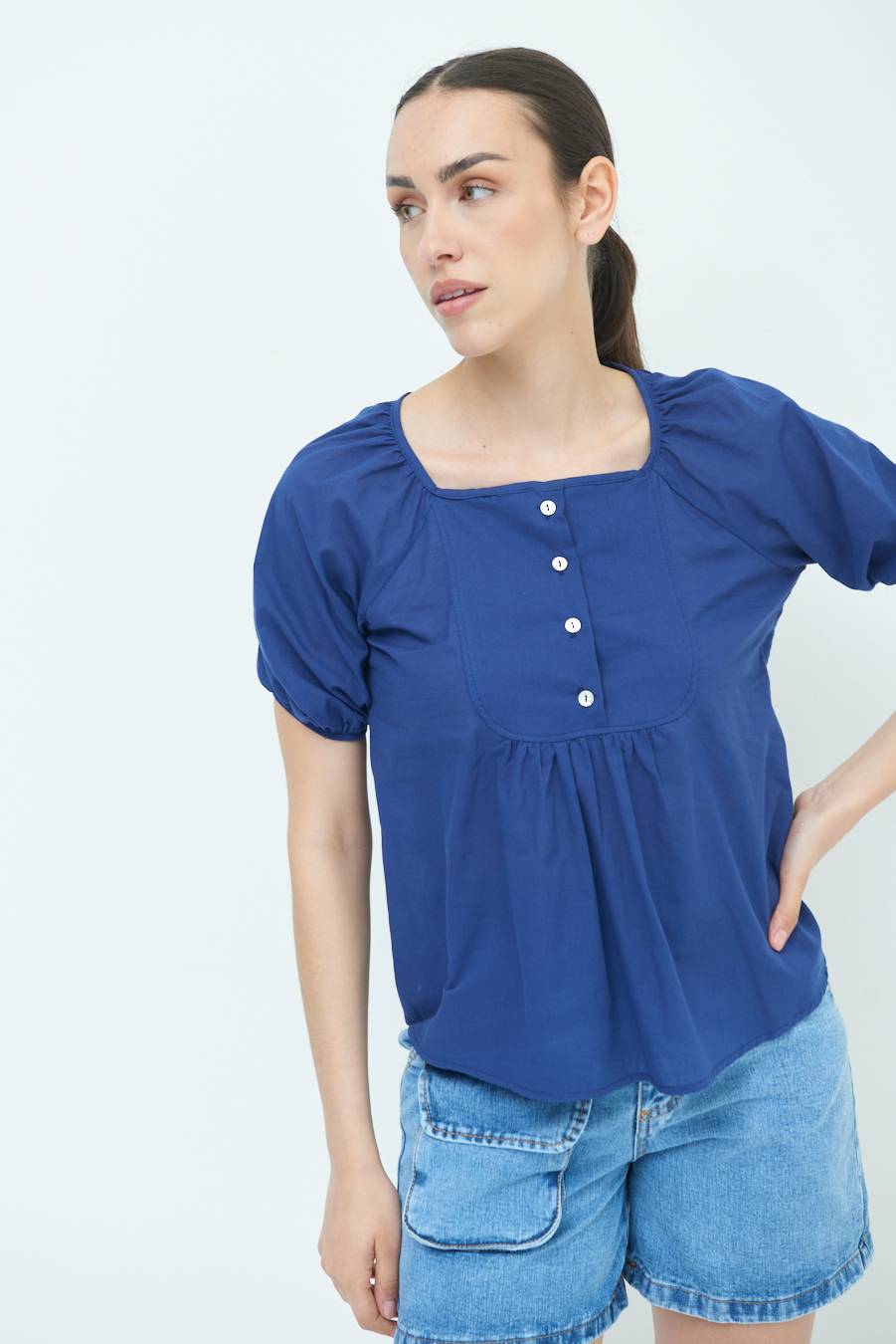 Kikisix CAMICIA CON BOTTONCINI DAV. COTONE BLU Affare Del Giorno