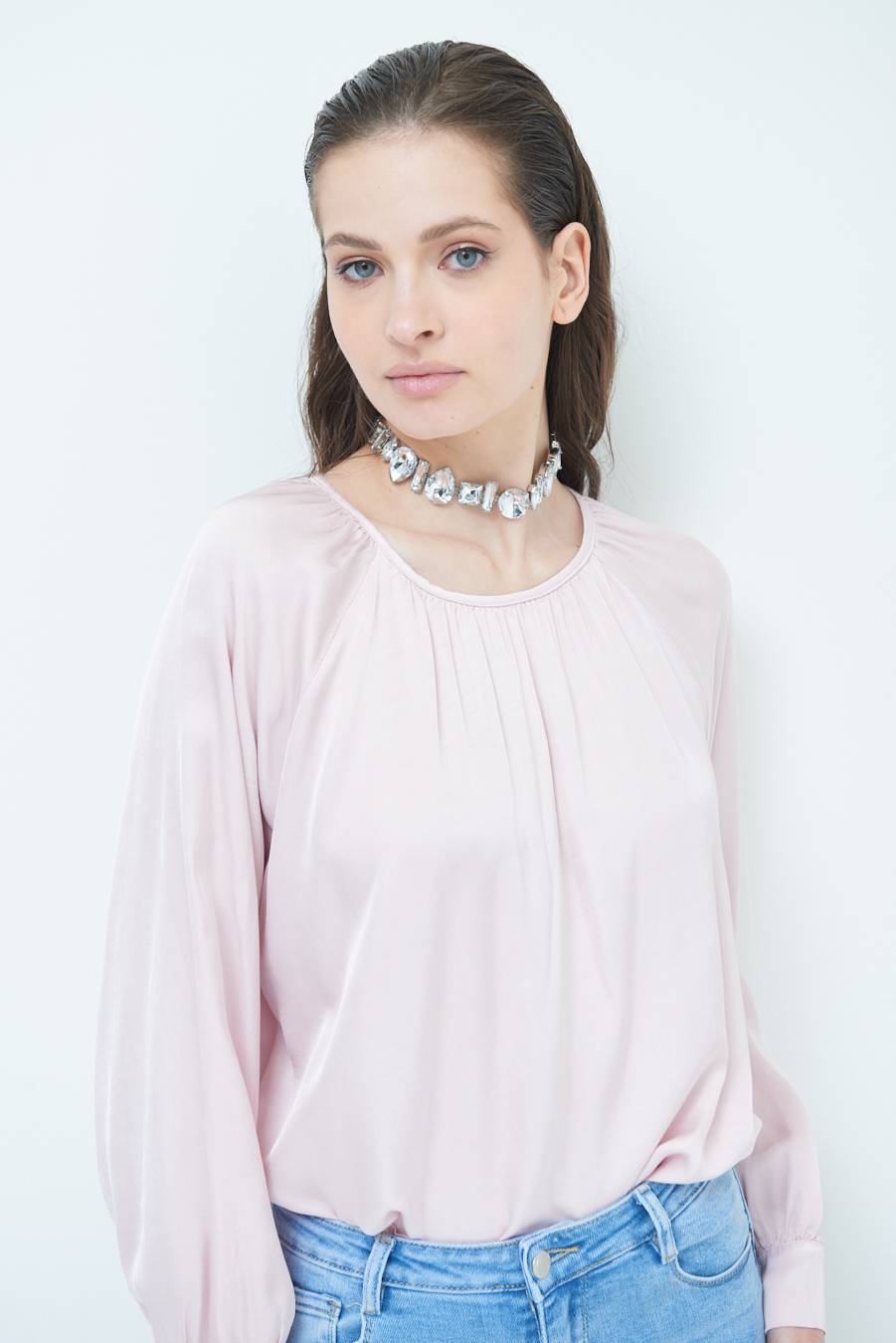 Kikisix CASACCA RASO VISCOSA INCRESPATA COLLO ROSA Vendite Flash