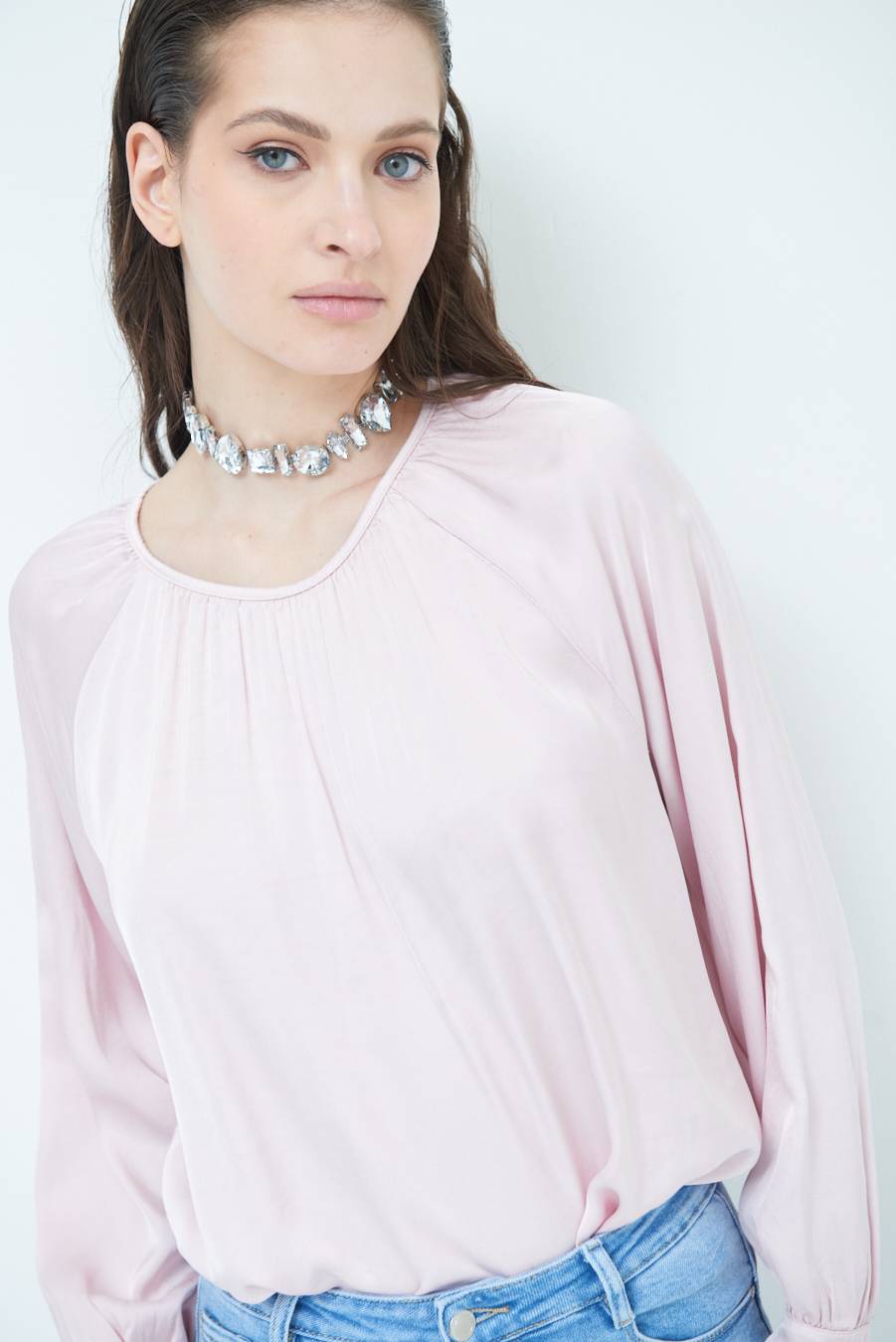 Kikisix CASACCA RASO VISCOSA INCRESPATA COLLO ROSA Vendite Flash