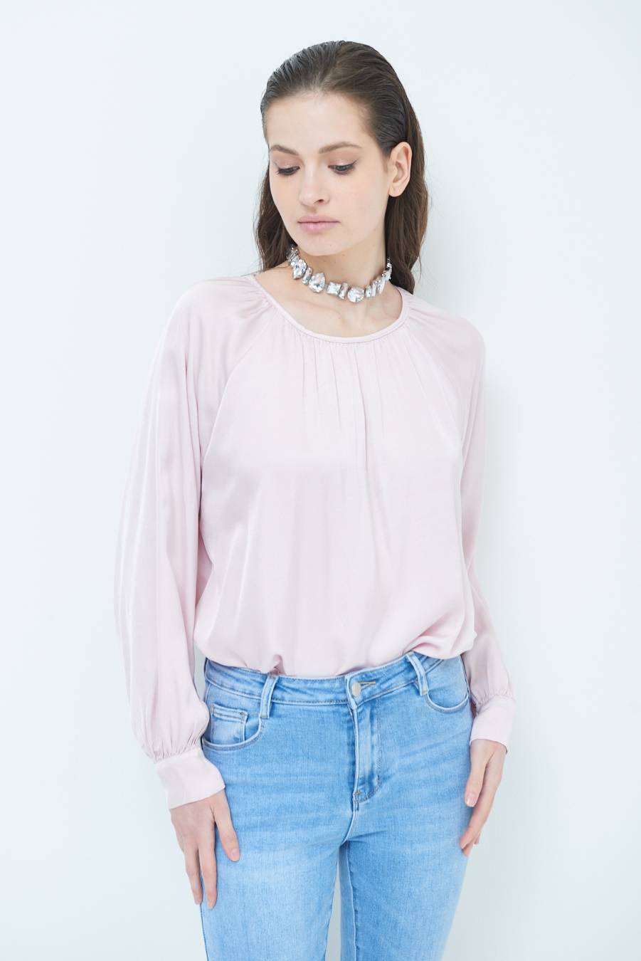 Kikisix CASACCA RASO VISCOSA INCRESPATA COLLO ROSA Vendite Flash