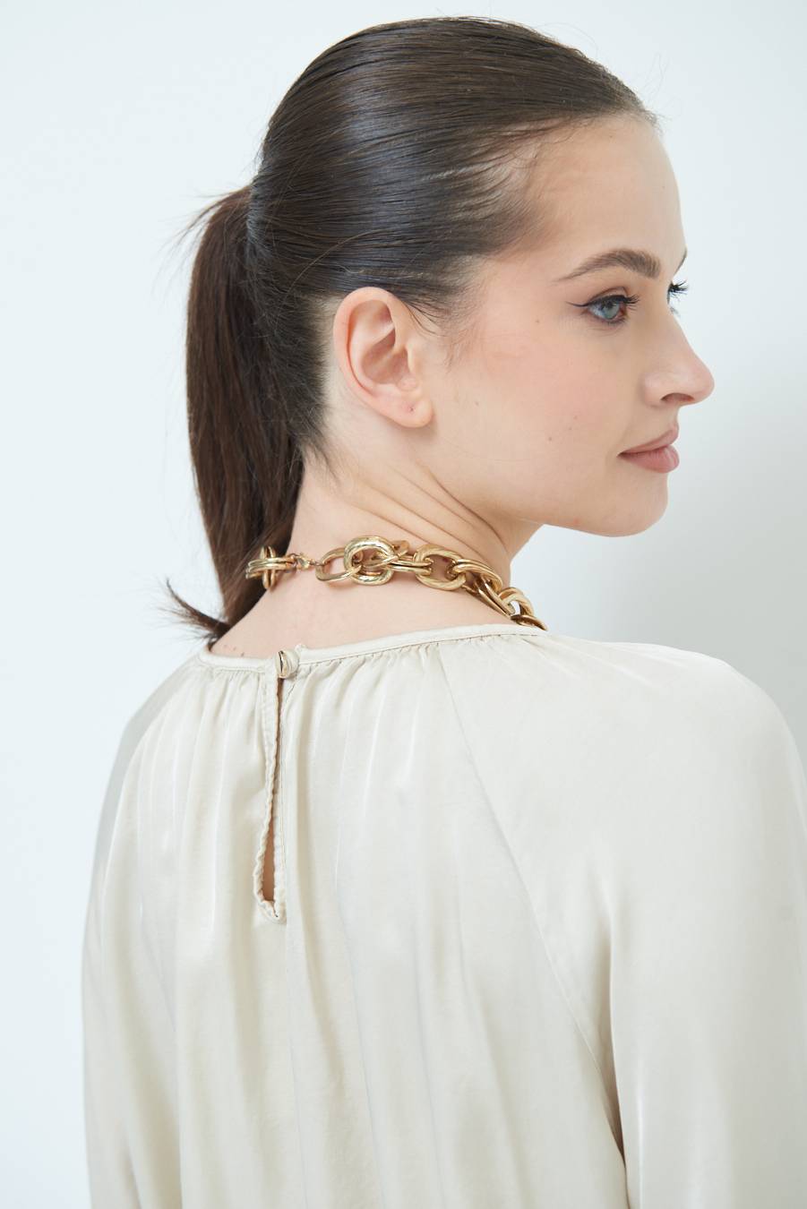 Kikisix CASACCA RASO VISCOSA INCRESPATA COLLO BEIGE Moda