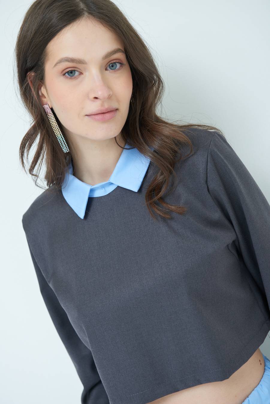 Kikisix CASACCA FINTA CAMICIA CELESTE/GRIGIO 2025