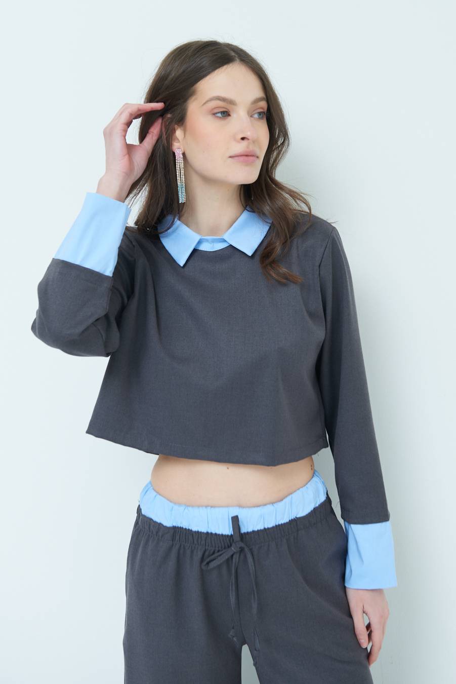 Kikisix CASACCA FINTA CAMICIA CELESTE/GRIGIO 2025