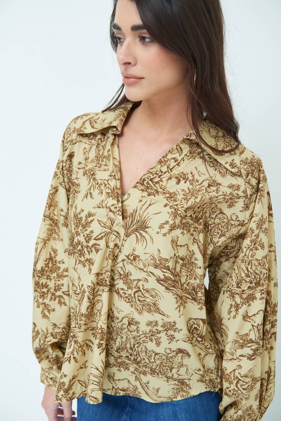 Kikisix CAMICIA POLO MANICA AMPIA FANTASIA ORIENTALE CAMMELLO Italia