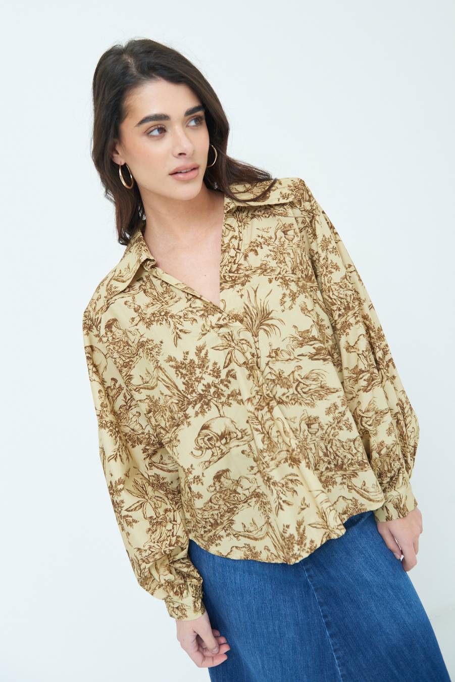 Kikisix CAMICIA POLO MANICA AMPIA FANTASIA ORIENTALE CAMMELLO Italia