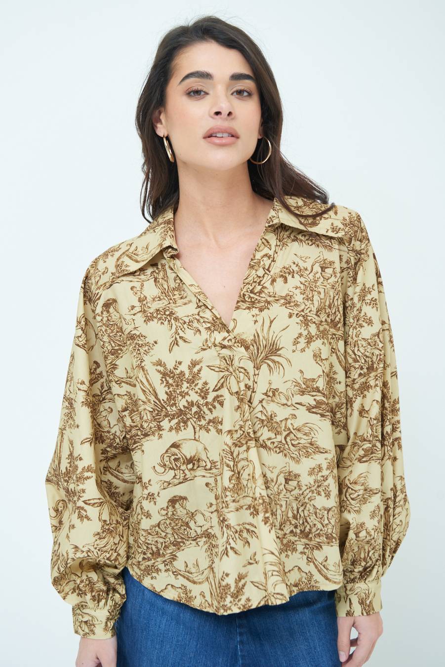 Kikisix CAMICIA POLO MANICA AMPIA FANTASIA ORIENTALE CAMMELLO Italia