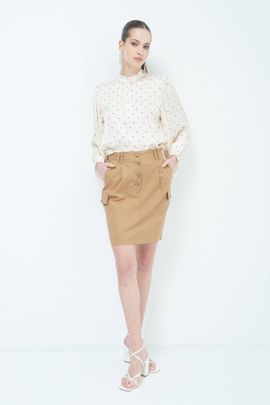 Kikisix MINIGONNA TASCONI BEIGE Spedizione Gratuita