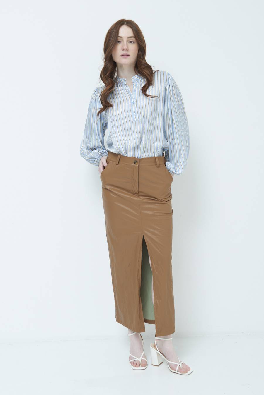 Kikisix GONNA ECOPELLE STROPICCIATA BEIGE Vendita Calda